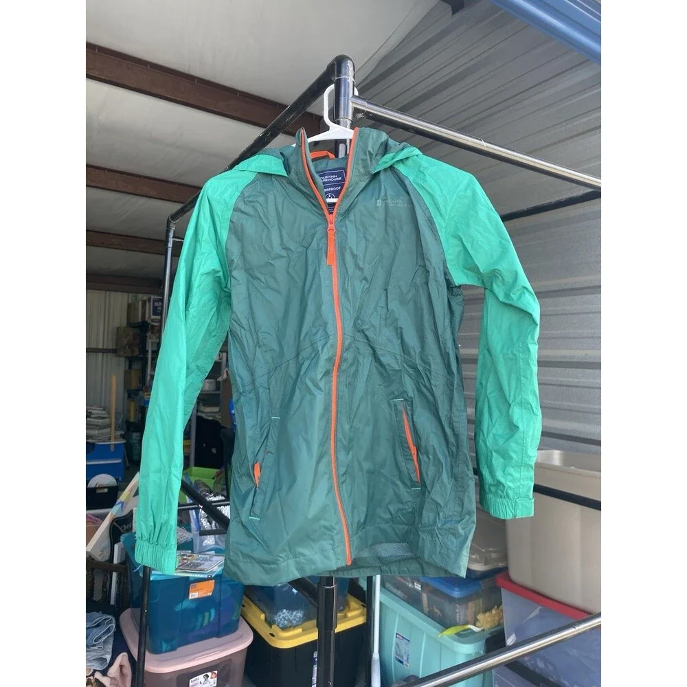 Mountain Warehouse Kids Waterproof Rain Jacket 13 Yrs Green Nylon Ripstop Coat